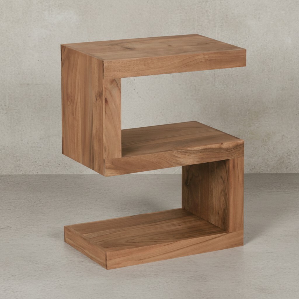 KADIMA DESIGN Beistelltisch "S" Cube NAKO: Sheesham-Holz, S-Form, 44x30 cm, 60 cm H&ouml;he, handgefertigt. - Bild 1