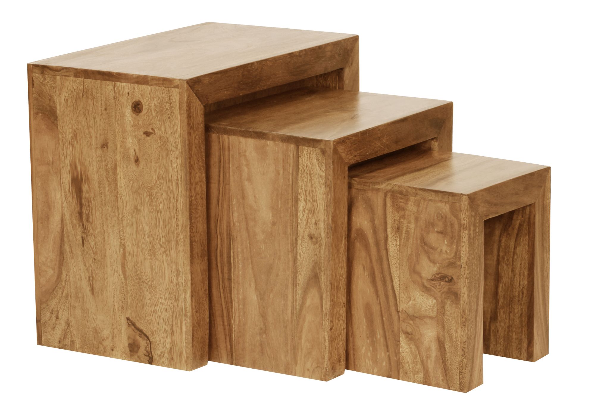 KADIMA DESIGN Satztisch Set: 3-teilig, Massivholz, platzsparend, handgefertigt, 45x50x30 cm, 37,5x37,5x28 cm, 30x25x25 cm. - Bild 1