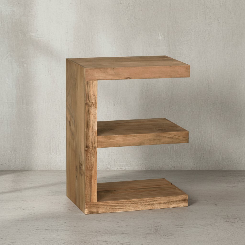 KADIMA DESIGN Beistelltisch "E" Cube NAKO: Akazienholz, E-Konstruktion, 45x30 cm, 60 cm Höhe, handgefertigt.