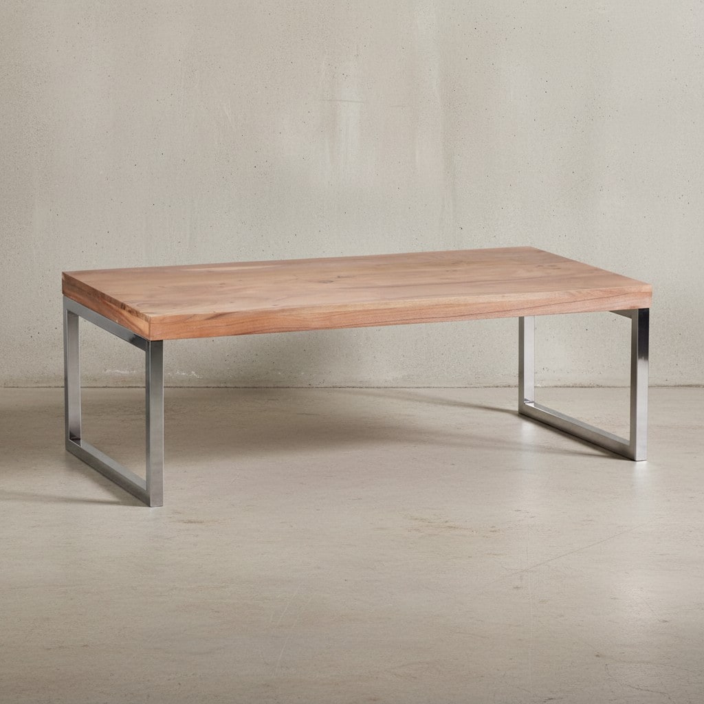 KADIMA DESIGN Couchtisch ISEN: Massivholz, Chromf&uuml;&szlig;e, 120x40x60 cm, handgefertigt, Sheesham/Akazie. - Bild 1