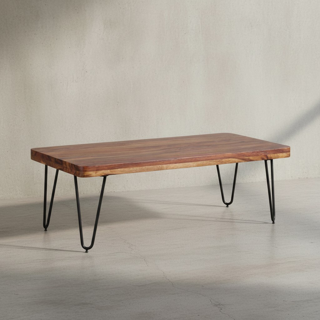 KADIMA DESIGN Couchtisch BALU Massivholz: Rechteckig, Metallbeine, handgefertigt, einzigartige Maserung - Bild 1