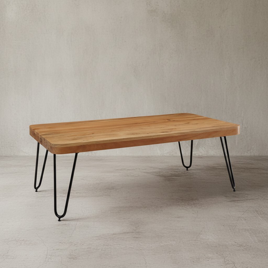 KADIMA DESIGN Couchtisch BALU Massivholz: Rechteckig, Metallbeine, handgefertigt, einzigartige Maserung