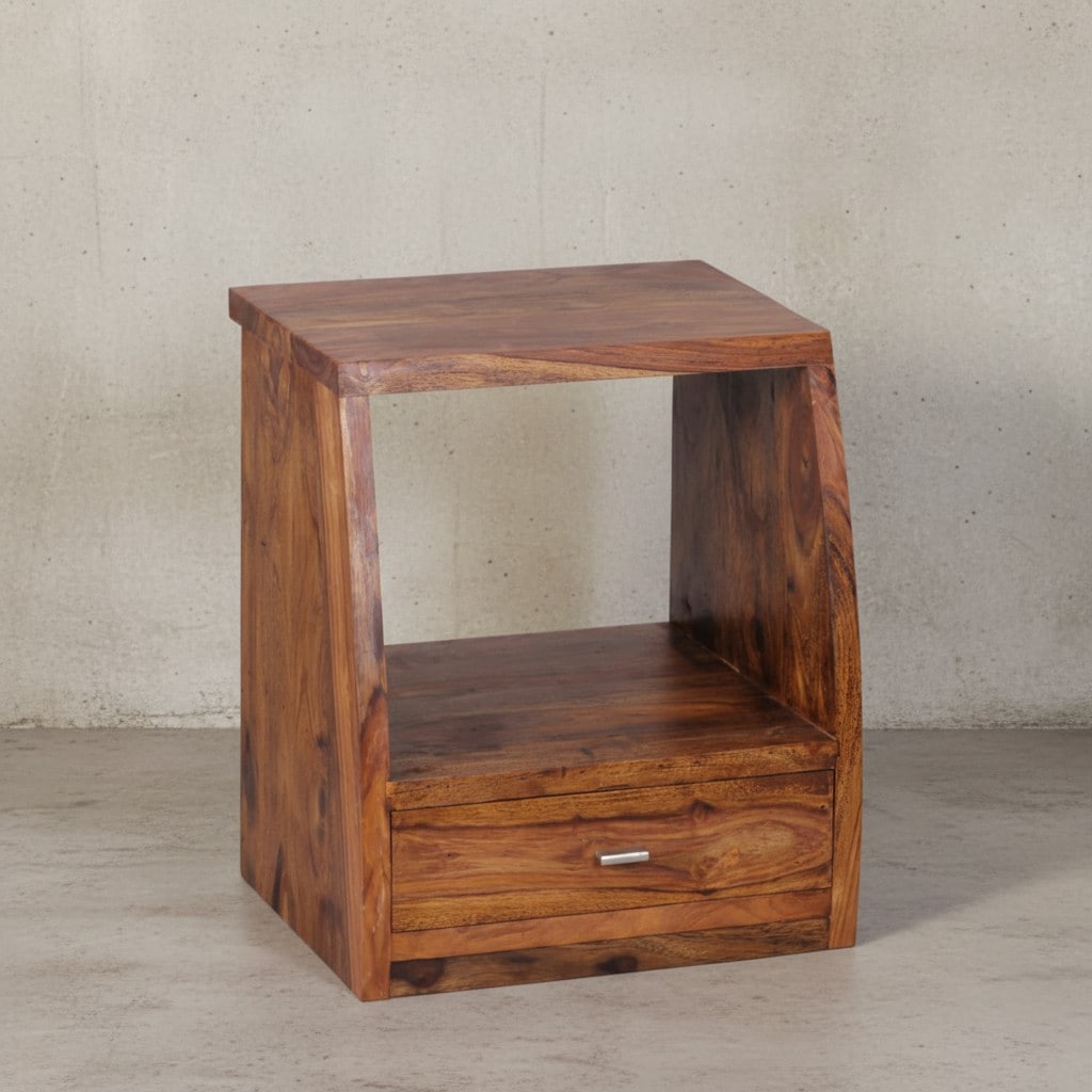 KADIMA DESIGN Sheesham Nachtkonsole, Landhausstil, Schublade & Ablage - Robust & Stilvoll