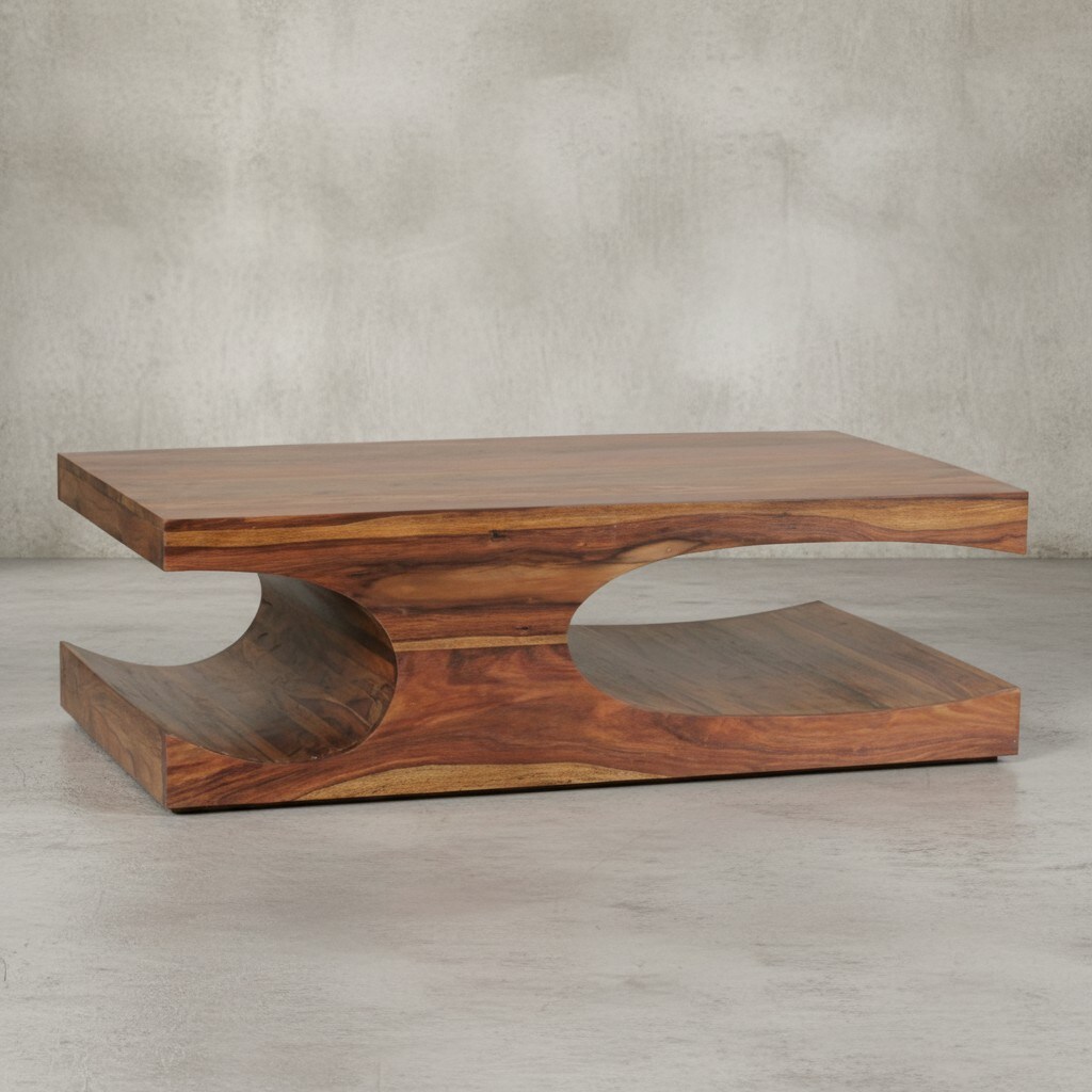 KADIMA DESIGN Couchtisch TEKO Massivholz: 2 Ablagefächer, 118x38x70 cm, handgefertigt, pflegeleicht