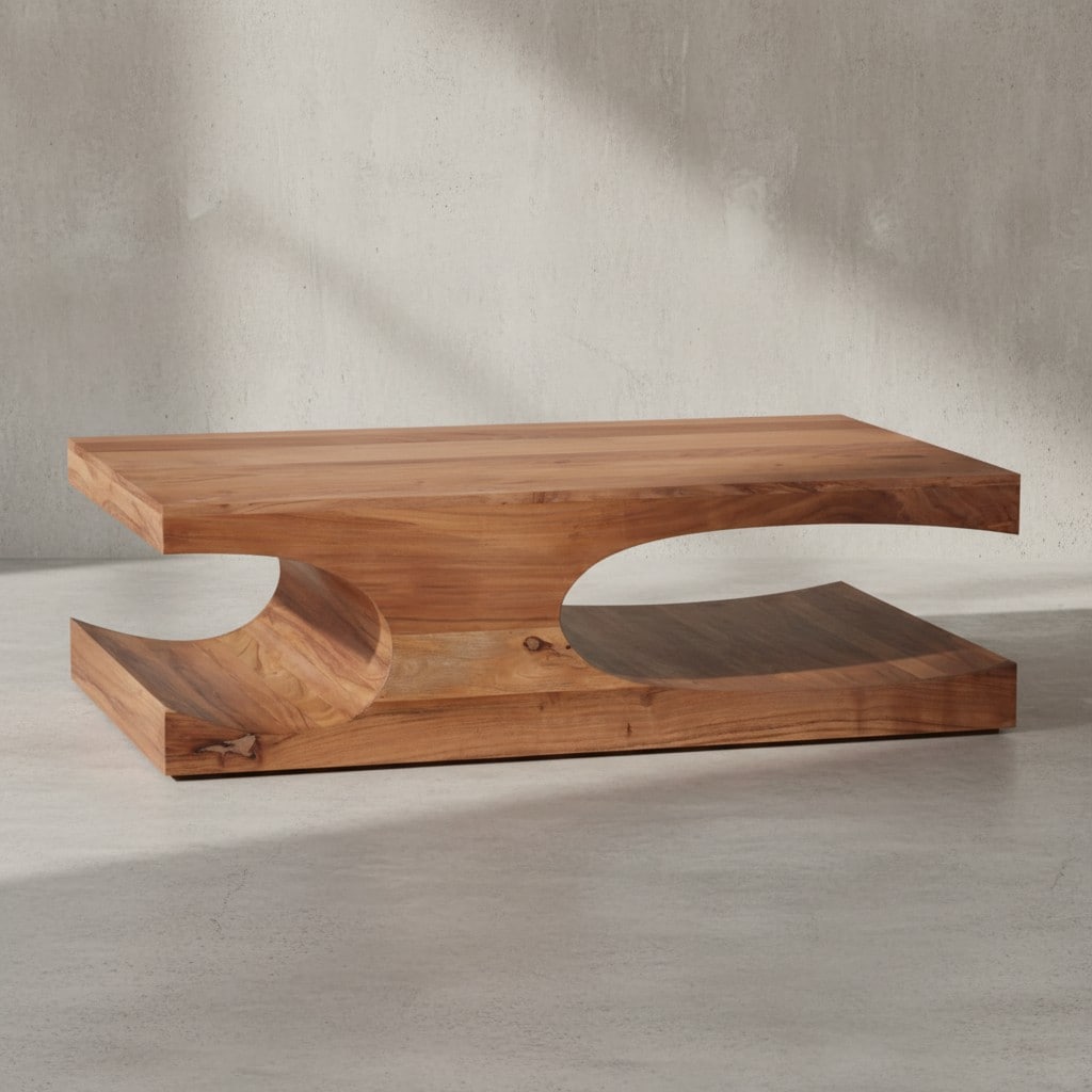 KADIMA DESIGN Couchtisch TEKO Massivholz: 2 Ablagef&auml;cher, 118x38x70 cm, handgefertigt, pflegeleicht - Bild 1