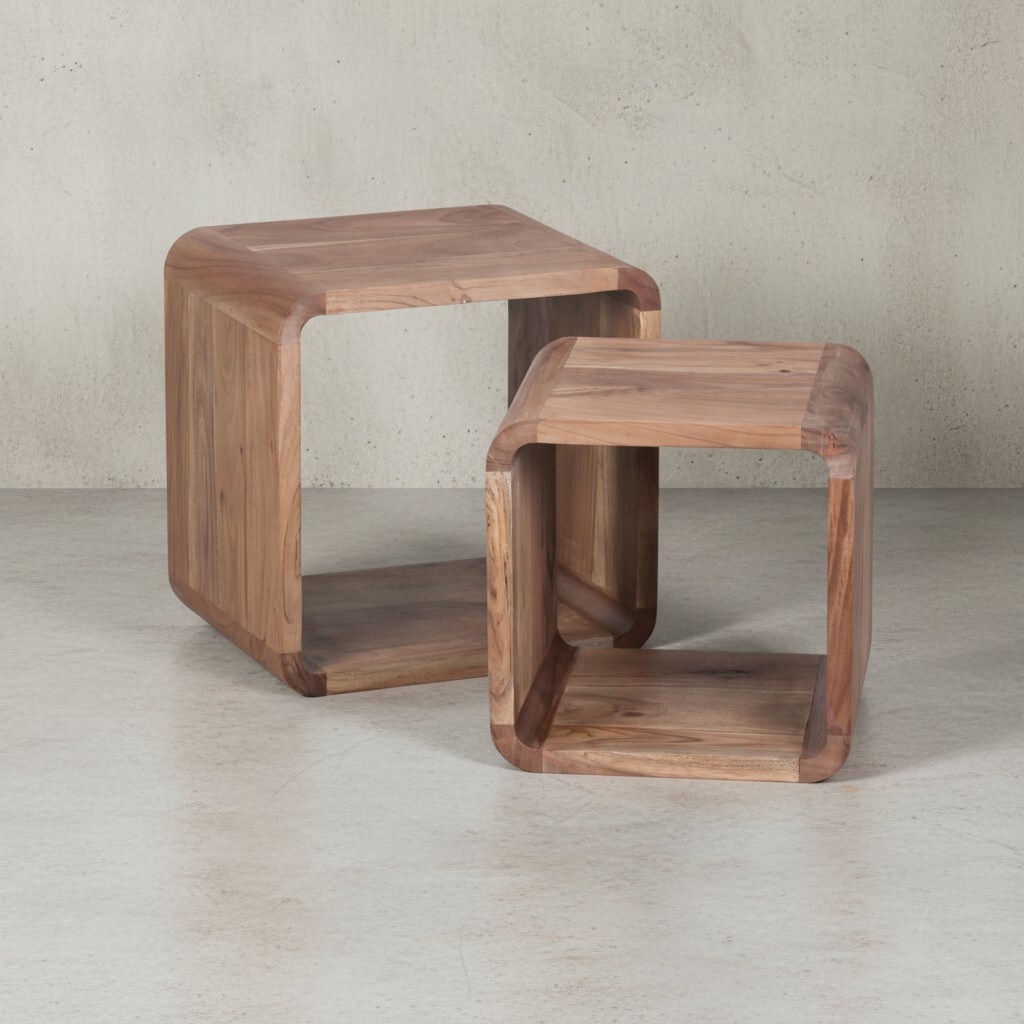 KADIMA DESIGN Moderne Akazie Satztische 2er Set, Massivholz - Vielseitig & Handgefertigt