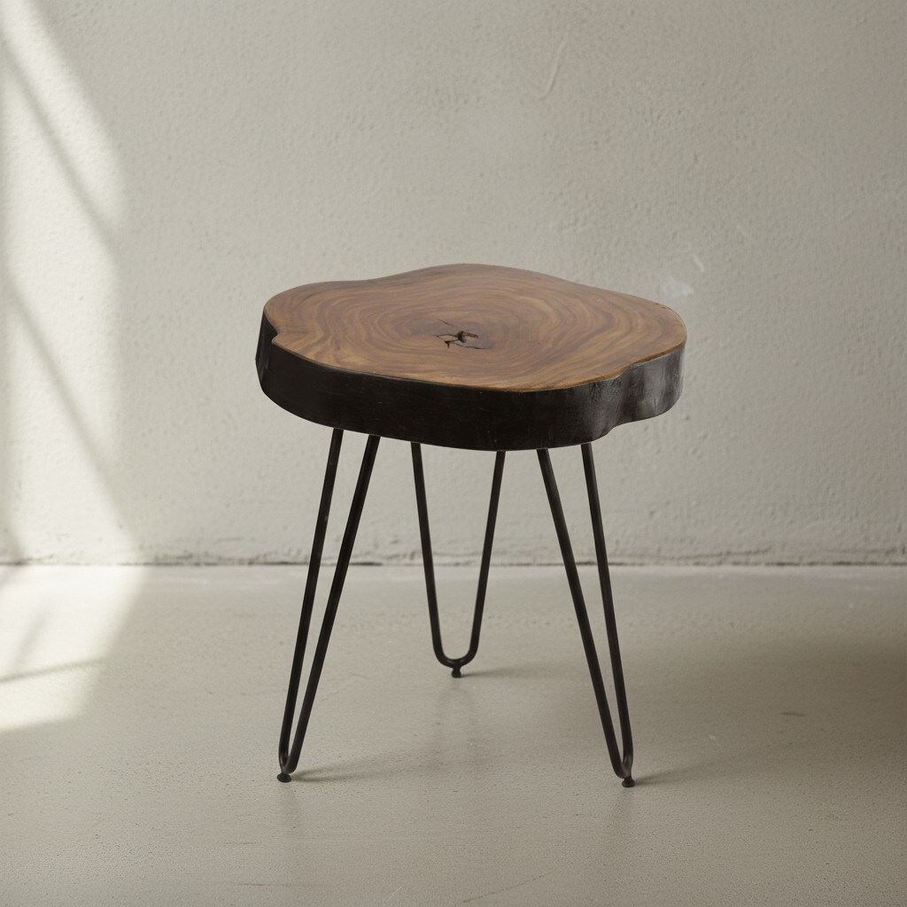 KADIMA DESIGN Beistelltisch BALU Massivholz: Metallbeine, Baumstammoptik, robust, pflegeleicht