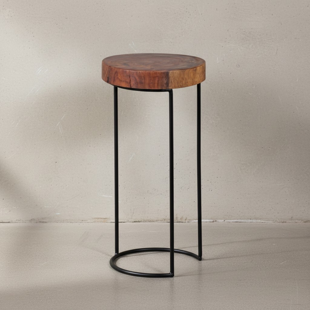 KADIMA DESIGN Beistelltisch INDI Massivholz: Baumstamm-Tischplatte, Metallgestell, Landhausstil, handgefertigt - Bild 1