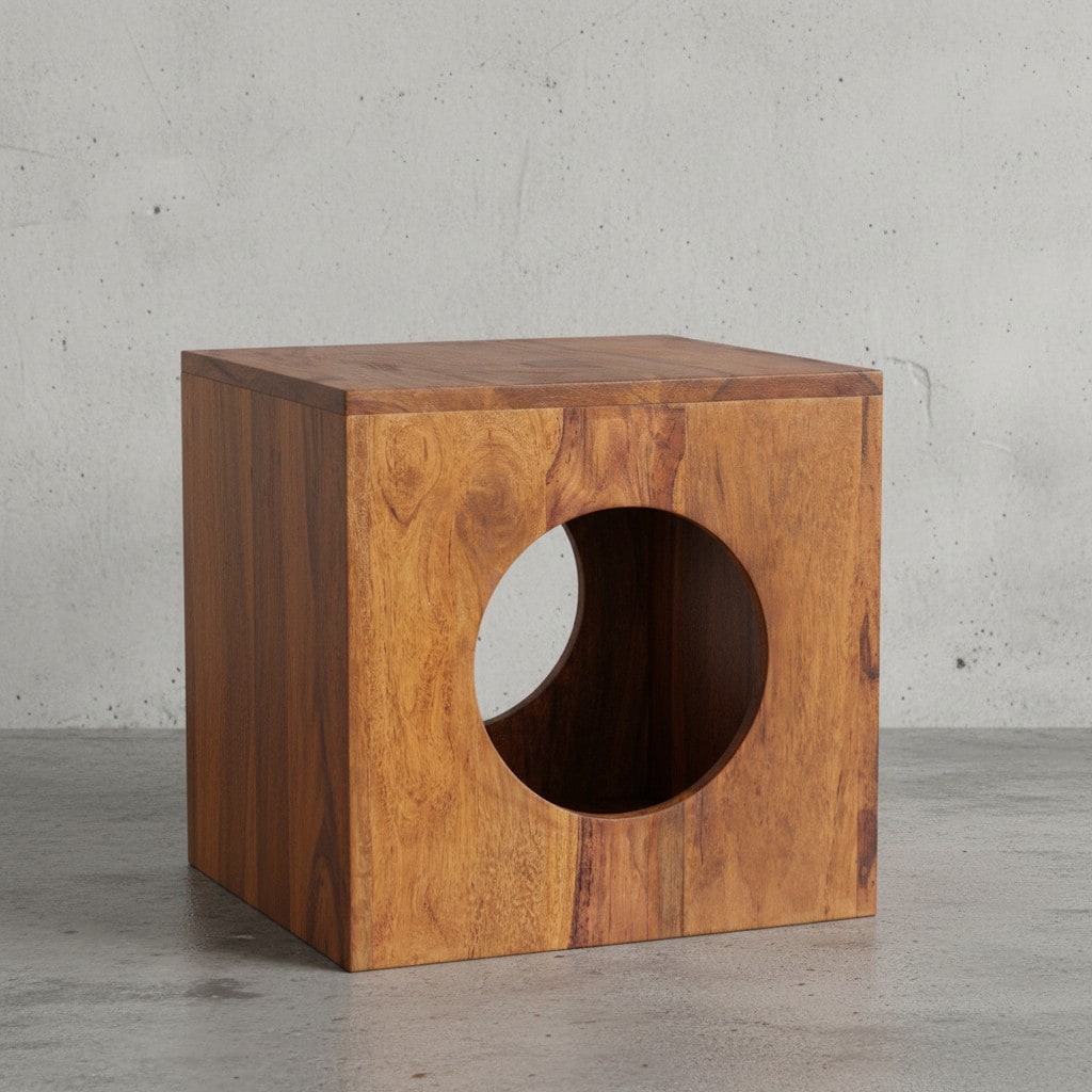 KADIMA DESIGN Quadratischer Beistelltisch aus Sheesham-Holz mit Cube-Design, vielseitige Platzierung, Stauraumm&ouml;glichkeiten, handgefertigt - Bild 1