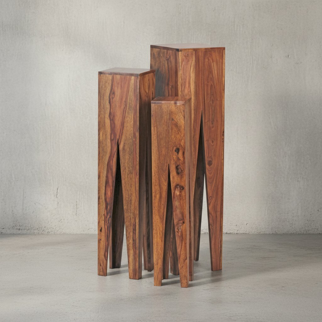 KADIMA DESIGN Beistelltisch-Set mit 3 Giraffenbeinen: Massivholz, rustikales Ambiente, handgefertigt