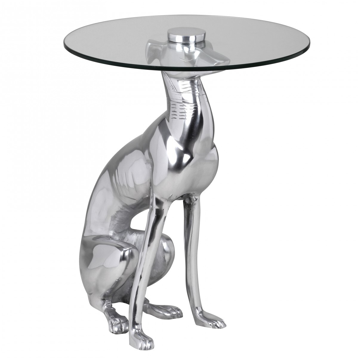 KADIMA DESIGN Windhund Skulptur Deko Beistelltisch, Aluminium/Glas - Handgefertigt, Einzigartig - Bild 1
