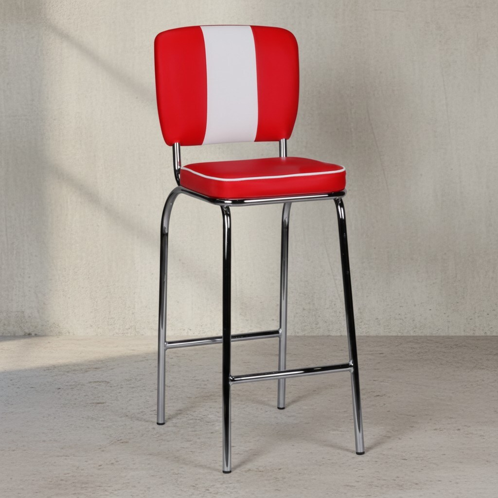 KADIMA DESIGN American Retro Barstuhl: Kunstleder, Chromfu&szlig;, 110 kg Belastbarkeit, verschiedene Farben - Bild 1