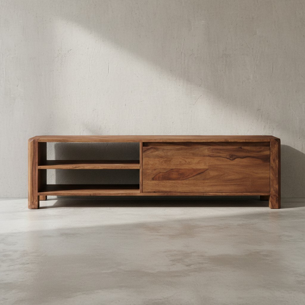 KADIMA DESIGN Lowboard TEKO: Massivholz, viel Stauraum, Sheesham oder Akazie, 4 Holzbeine