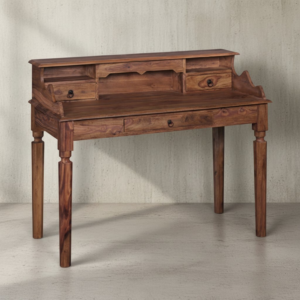 KADIMA DESIGN Landhaustisch aus Sheesham-Holz, 115 cm, Vintage-Look, mit 3 Schubladen, praktisch und stilvoll - Bild 1