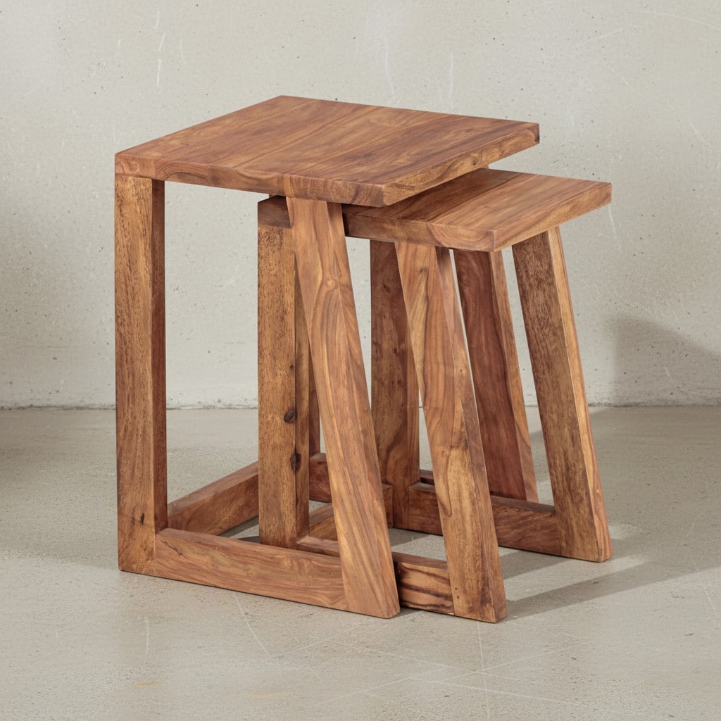 KADIMA DESIGN Massivholz Sheesham 2er Set Beistelltische - Handgearbeitet, Verschiedene Größen, Einfache Pflege, KADIMA DESIGN