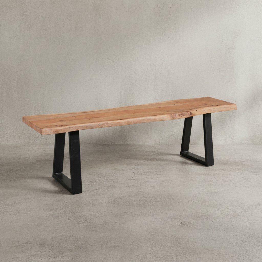 KADIMA DESIGN Esszimmerbank Akazienholz: 4 Personen, Akazienholz, 160x40x45 cm, schwarze Metallfüße, Anti-Rutsch-Pads.