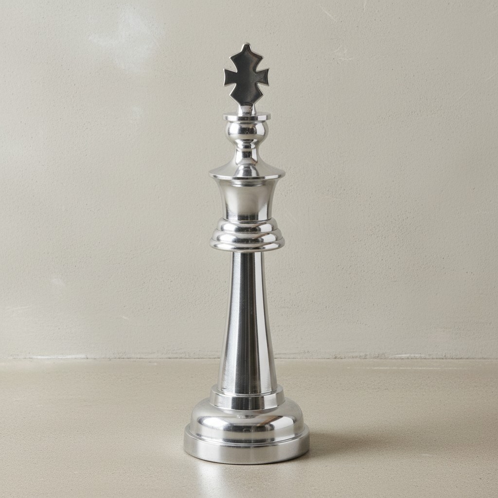 KADIMA DESIGN 70 cm Schachfigur aus poliertem Aluminium, Silberfarben - Stilvolle Dekoration