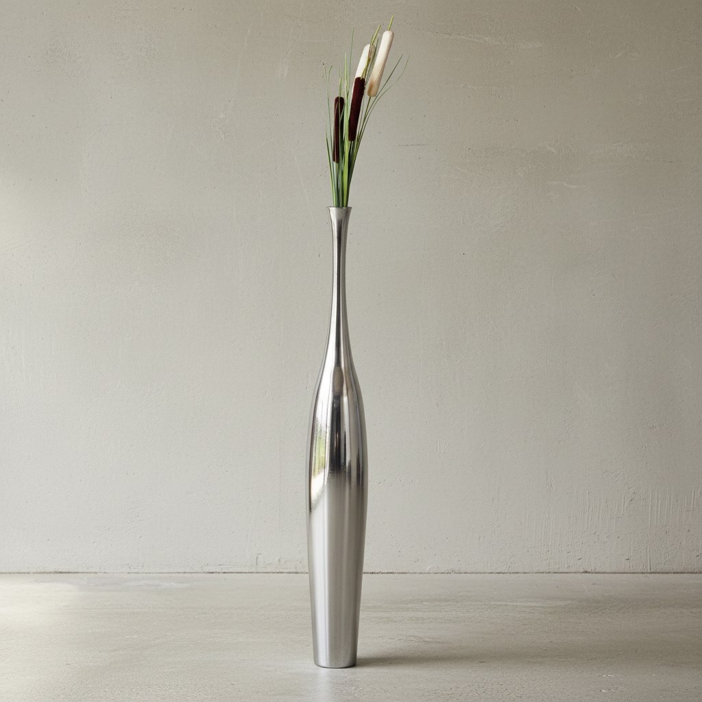 KADIMA DESIGN Elegante Aluminium Blumenvase - 100 cm, Silber, Zeitloses Design, Handgefertigt, KADIMA DESIGN