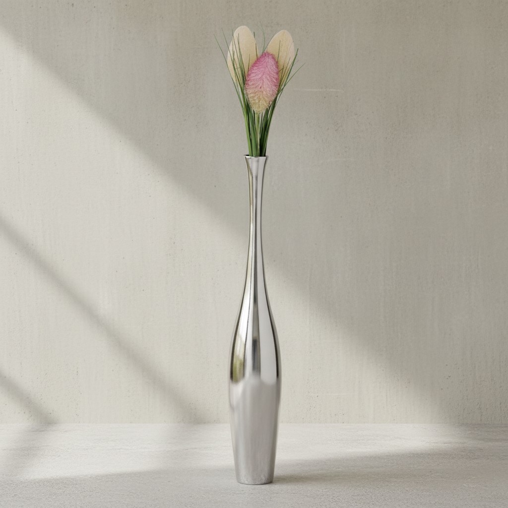 KADIMA DESIGN Gro&szlig;e moderne Aluminium Blumenvase in Silber, 75 cm hoch, stilvoll - Bild 1