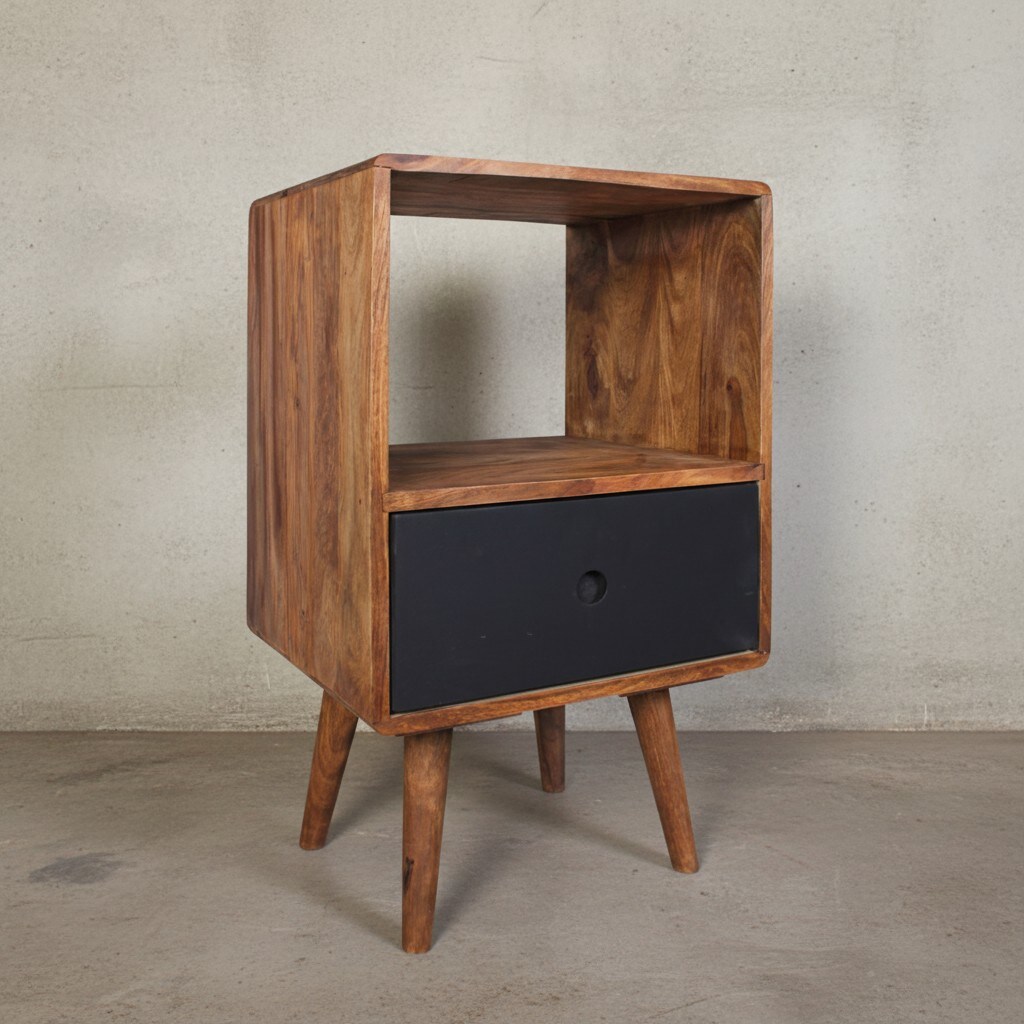 KADIMA DESIGN Retro Nachttisch aus Sheesham-Holz, 70 cm - Für hohe Betten, Vintage-Stil