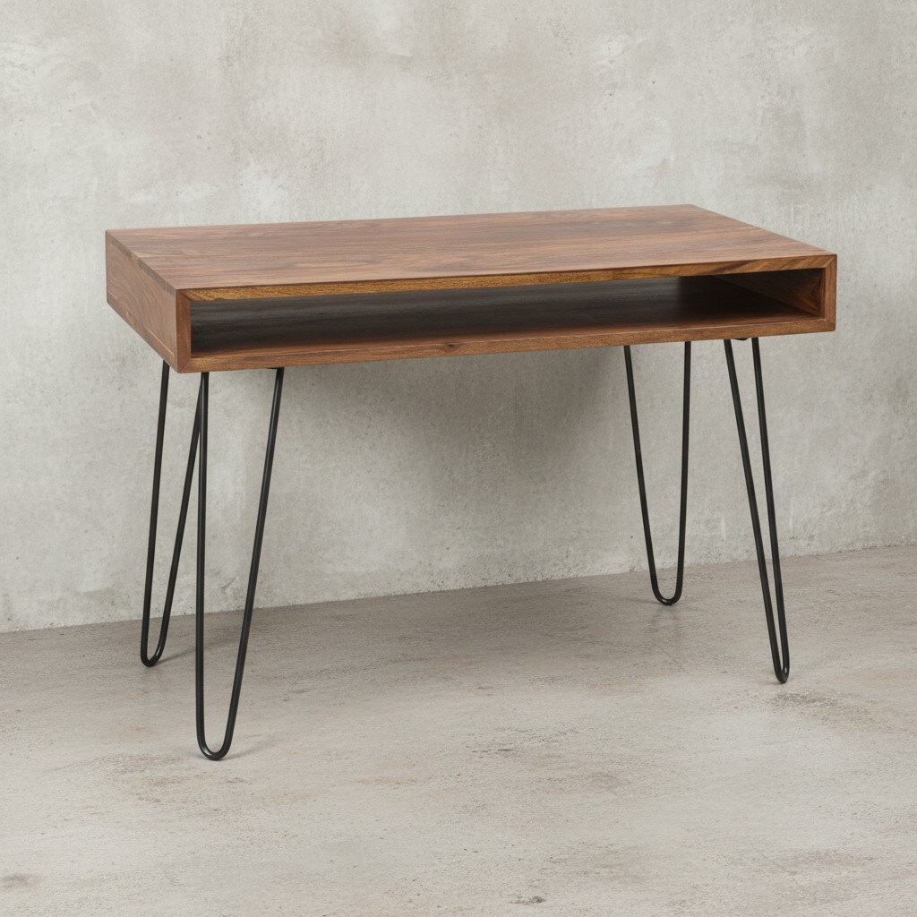 KADIMA DESIGN Massivholz Sheesham Schreibtisch Retro - Industrial Look, Große Tischplatte, Haarnadelbeine, KADIMA DESIGN