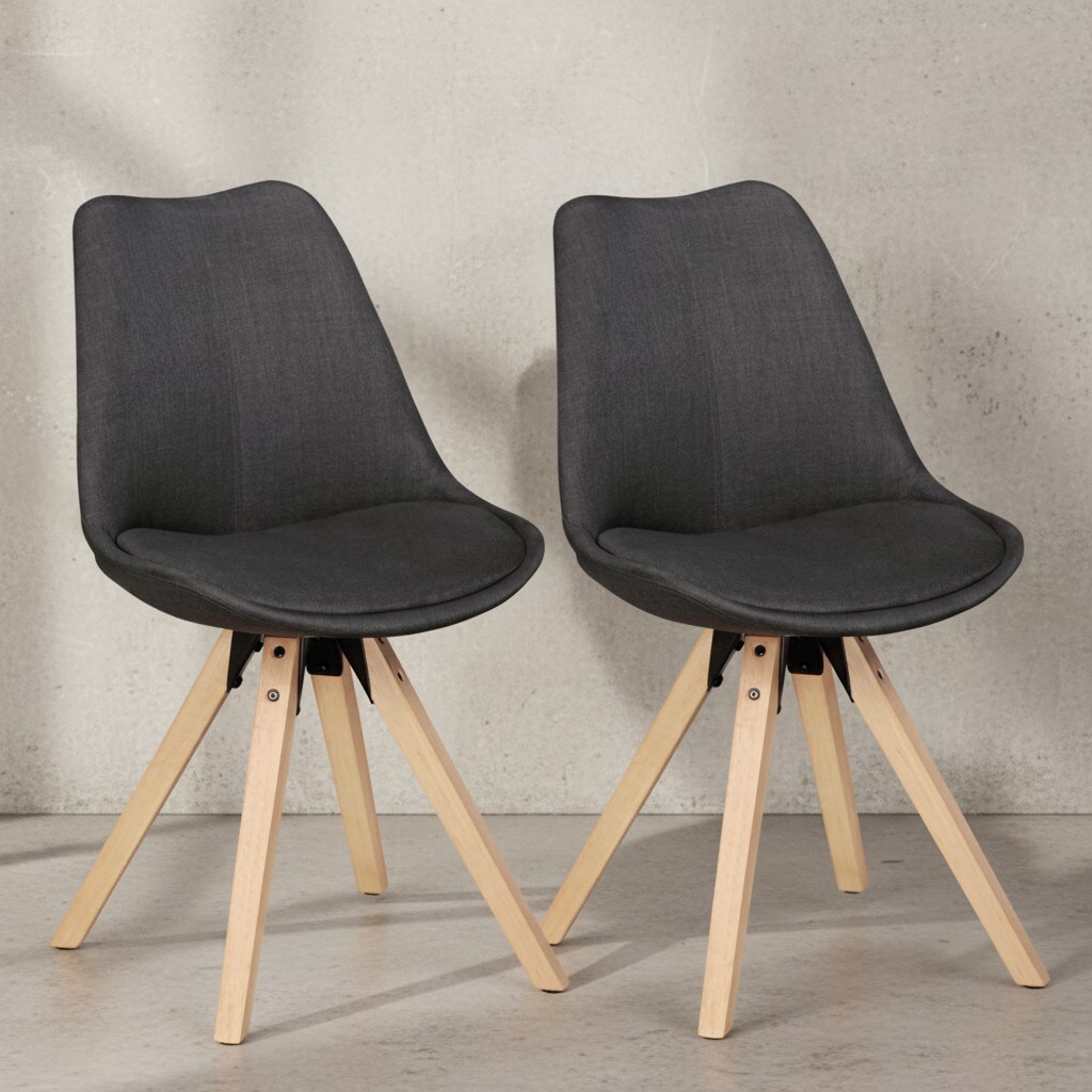 KADIMA DESIGN 2er Set Esszimmerstühle LUND: Stoffbezug und Holzbeine, Skandinavisches Design, Komfortables Sitzen, Verschiedene Farben