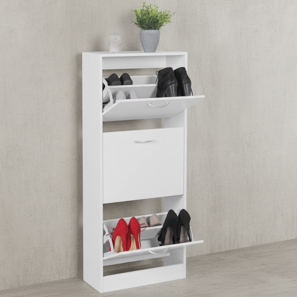 KADIMA DESIGN Schuhschrank 3 F&auml;cher - 18 Paar Schuhe, Wei&szlig;es Design, Integrierte Griffe, 50 x 125 x 24 cm, KADIMA DESIGN - Bild 1