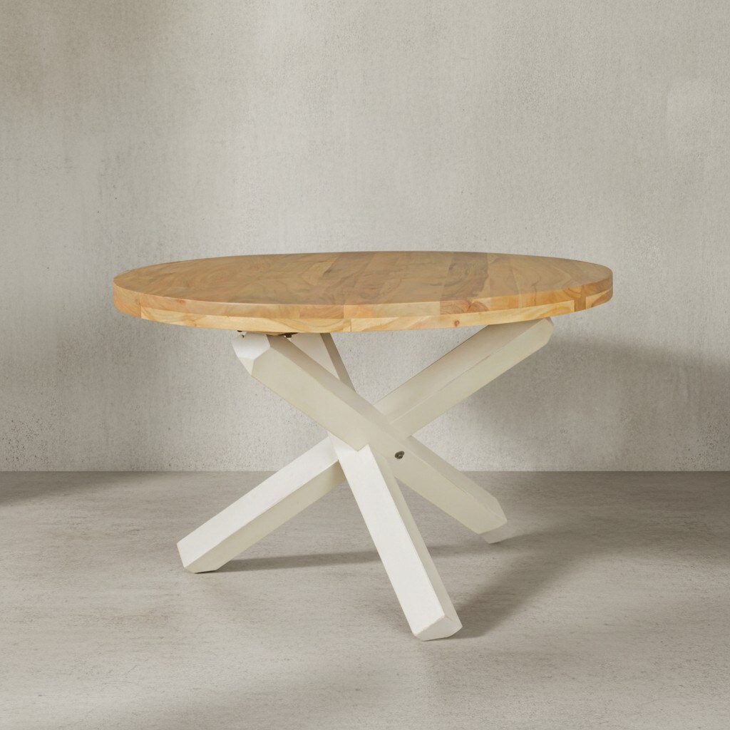 KADIMA DESIGN Esstisch TEKO: Massivholz Rund, 120 cm Durchmesser, Sheesham/Akazie Holz, Kreuzbeine, Handgefertigt