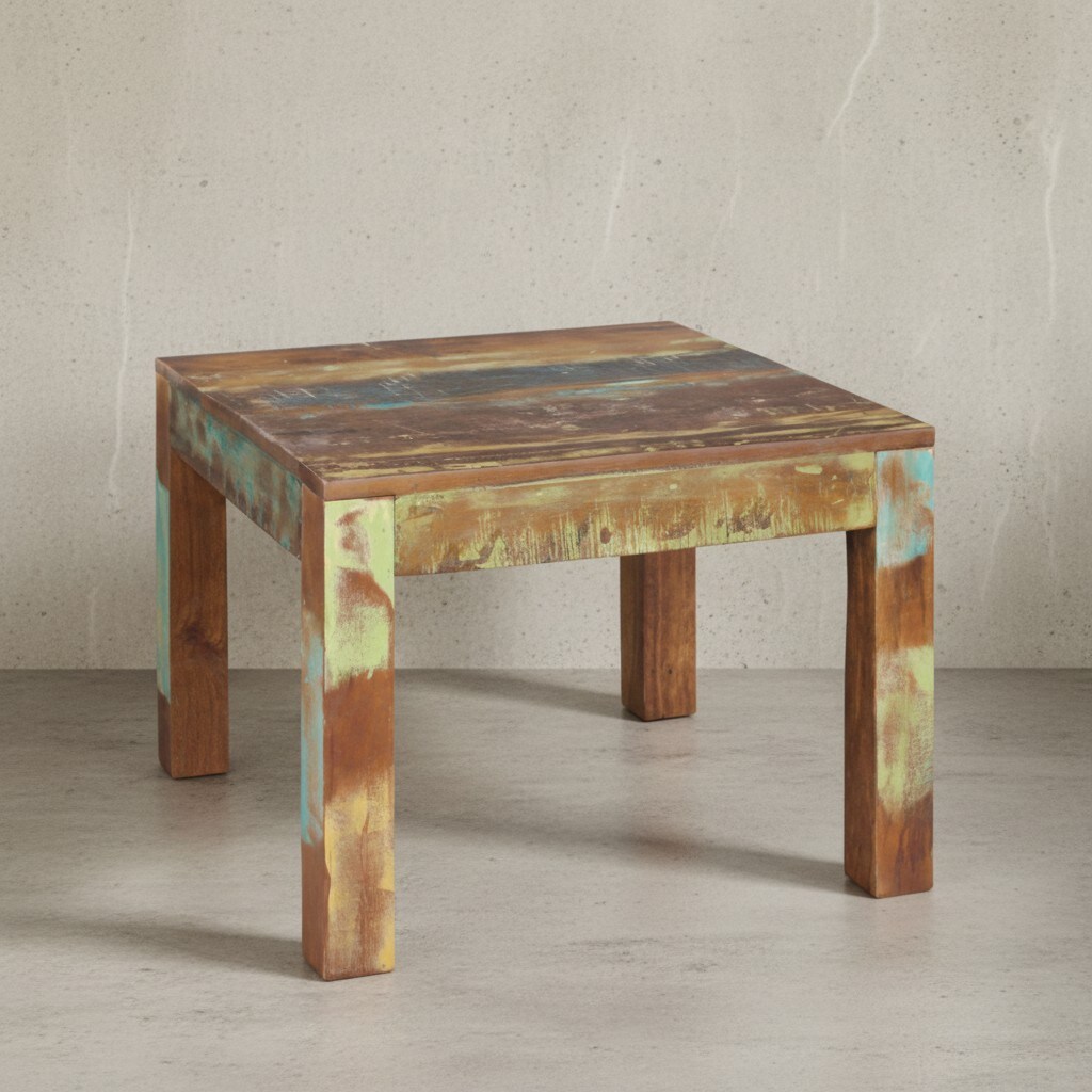 KADIMA DESIGN Rustikaler Couchtisch: Recyceltes Mango-Holz, Shabby-Chic-Design, robust, Klarlack-Beschichtung, große Tischplatte.