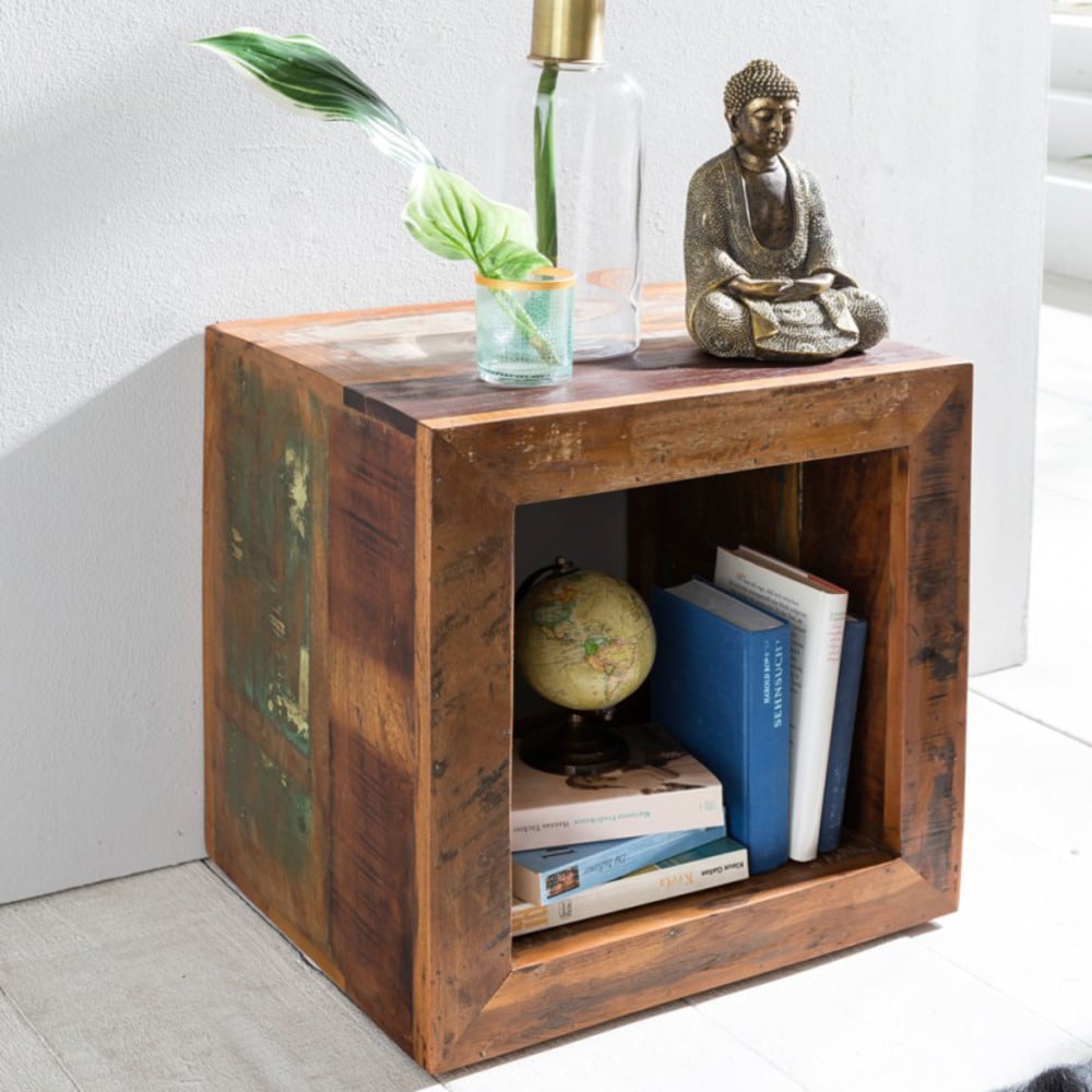 KADIMA DESIGN Quadratischer Beistelltisch Diana, 45x45x35 cm, Mango-Holz - Shabby-Chic & Stabil - Bild 1