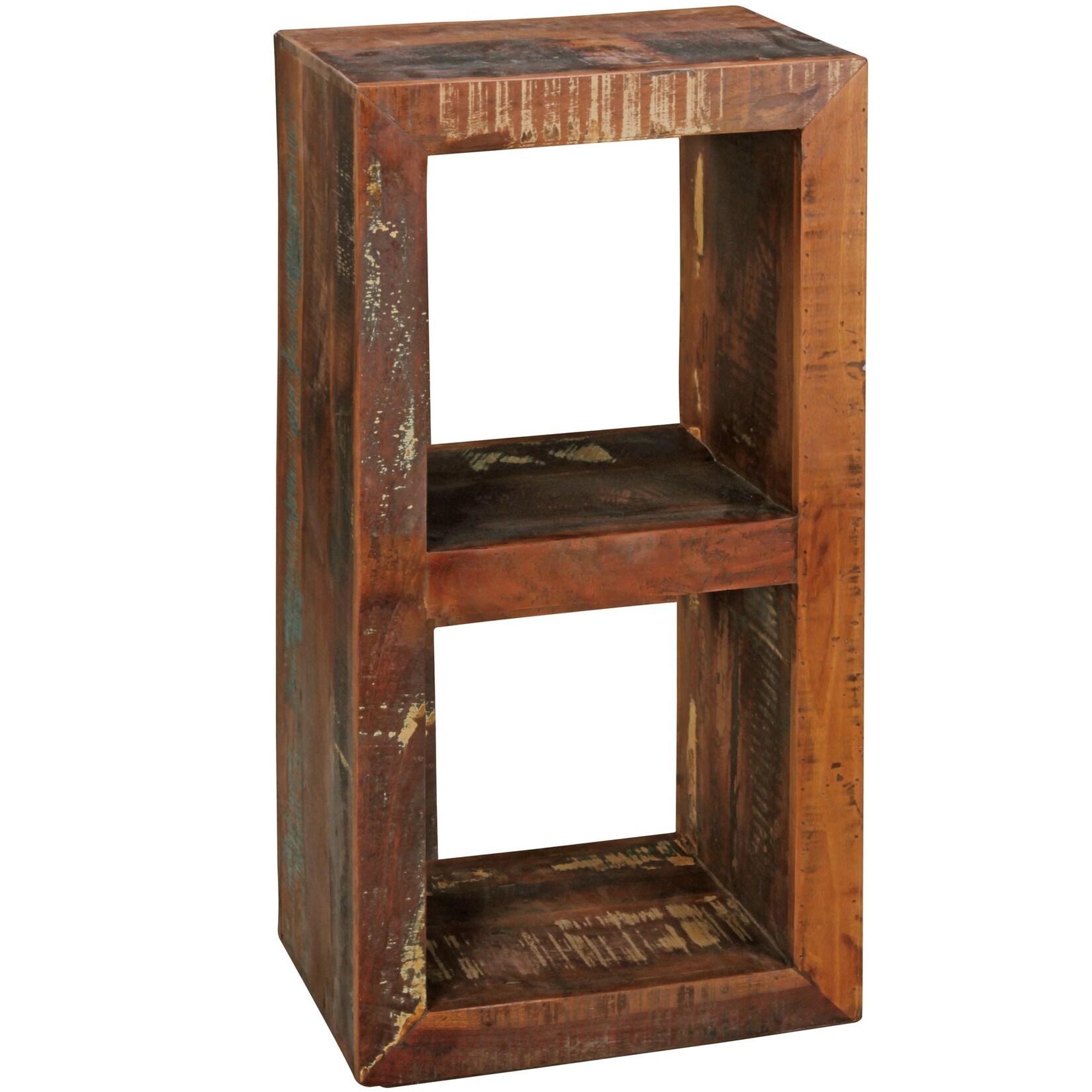 KADIMA DESIGN Holzregal EWA: Rustikales Standregal, Cube-Form, Vintage-Shabby-Look, 2 Innenräume, recyceltes Mango-Massivholz.