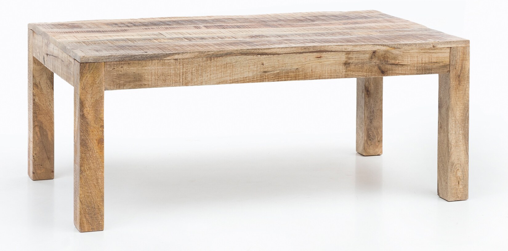 KADIMA DESIGN Rustikaler Couchtisch: Recyceltes Mango-Holz, Shabby-Chic-Design, robust, Klarlack-Beschichtung, große Tischplatte.