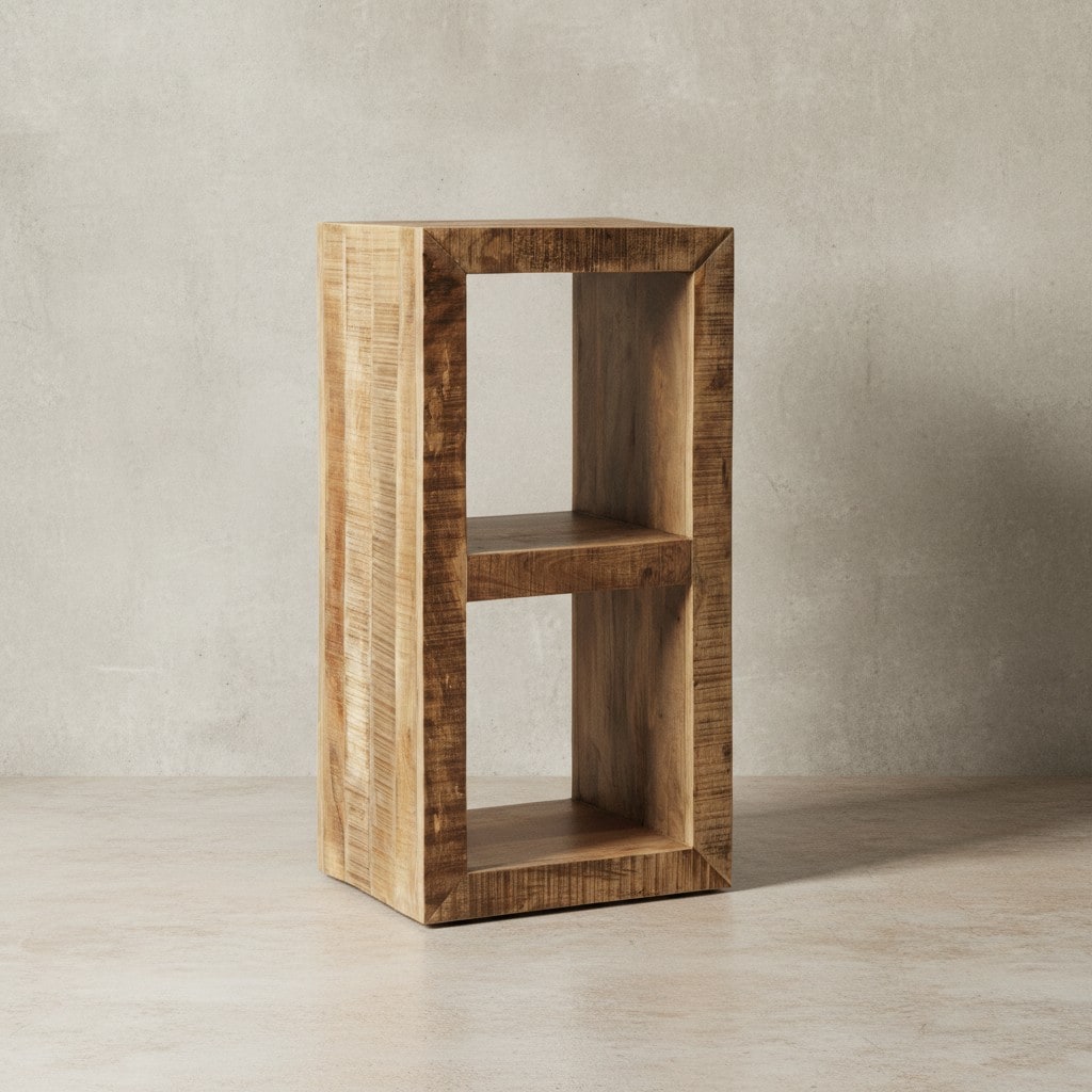 KADIMA DESIGN Holzregal EWA: Rustikales Standregal, Cube-Form, Vintage-Shabby-Look, 2 Innenräume, recyceltes Mango-Massivholz.