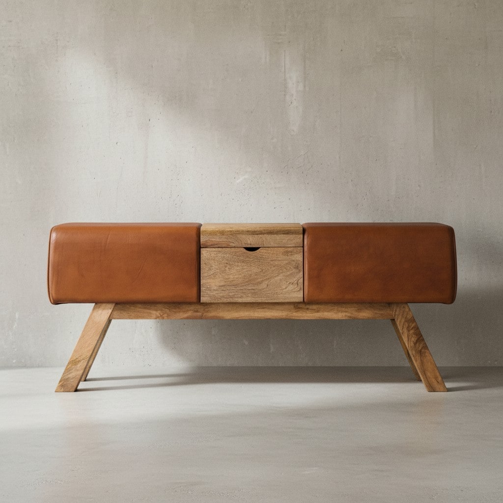 KADIMA DESIGN Retro Sitzbank, Echtes Leder, Holzbeine, 120 cm - Stilvoll & Komfortabel mit Stauraum