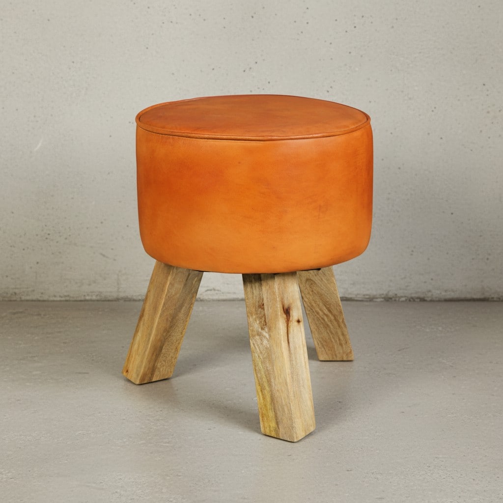 KADIMA DESIGN Country-Stil Sitzhocker, Ziegenleder, Holzgestell, 45 cm - Robust & Handgefertigt - Bild 1