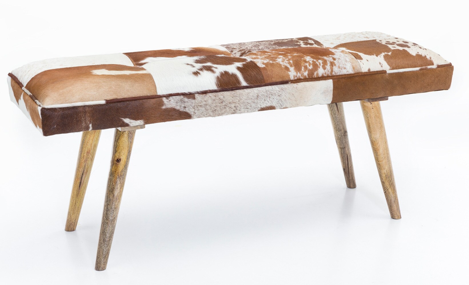KADIMA DESIGN Sitzbank im Landhausstil mit Ziegenfellüberzug, echtes Leder, Mango Holz, 220 kg Belastbarkeit