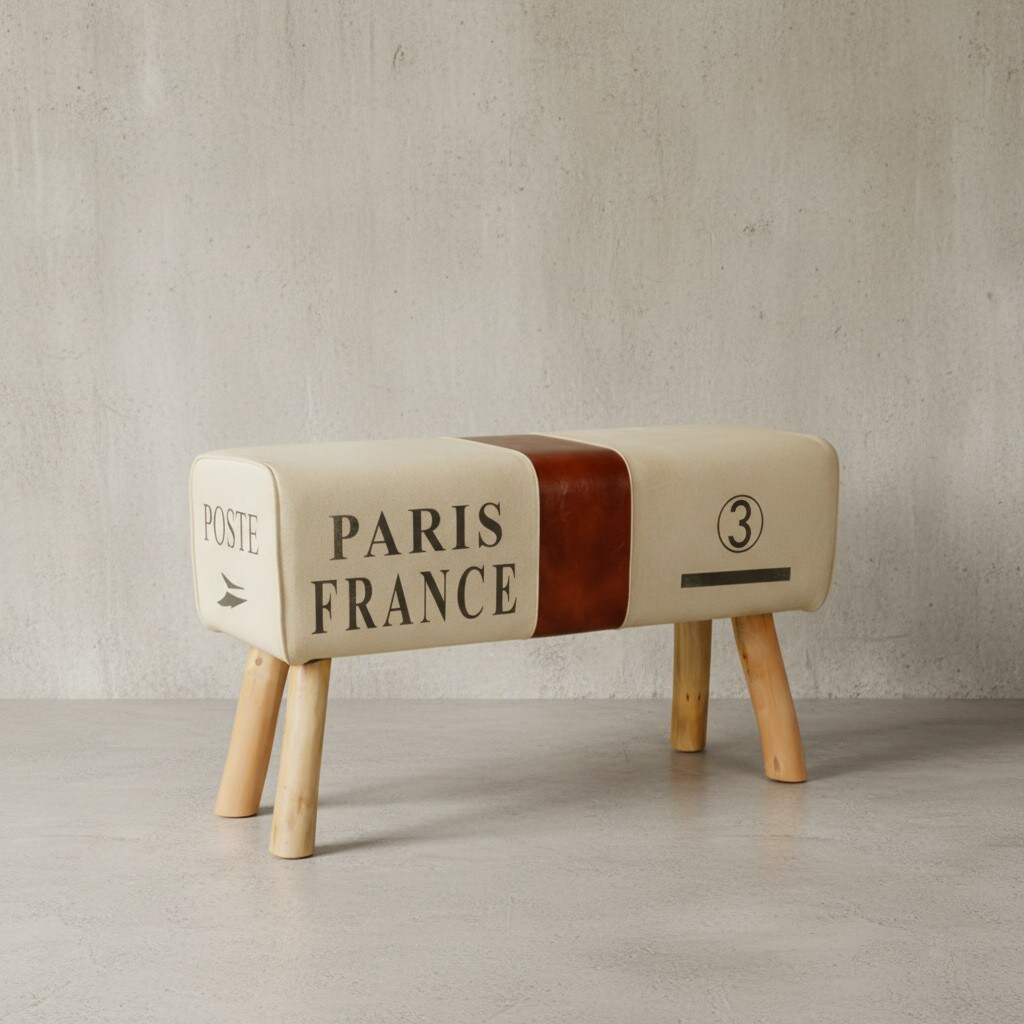 KADIMA DESIGN Retro Sitzbank Canzas, 91 cm, Stoff/Leder, Braun/Beige - Stabile Holzbeine & Bequem - Bild 1