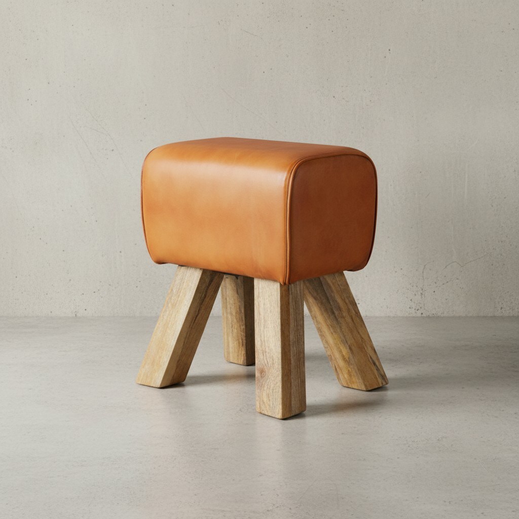 KADIMA DESIGN Retro Turnhocker aus Echtleder und Holz, stabil und luxuri&ouml;s, handgefertigt - Bild 1