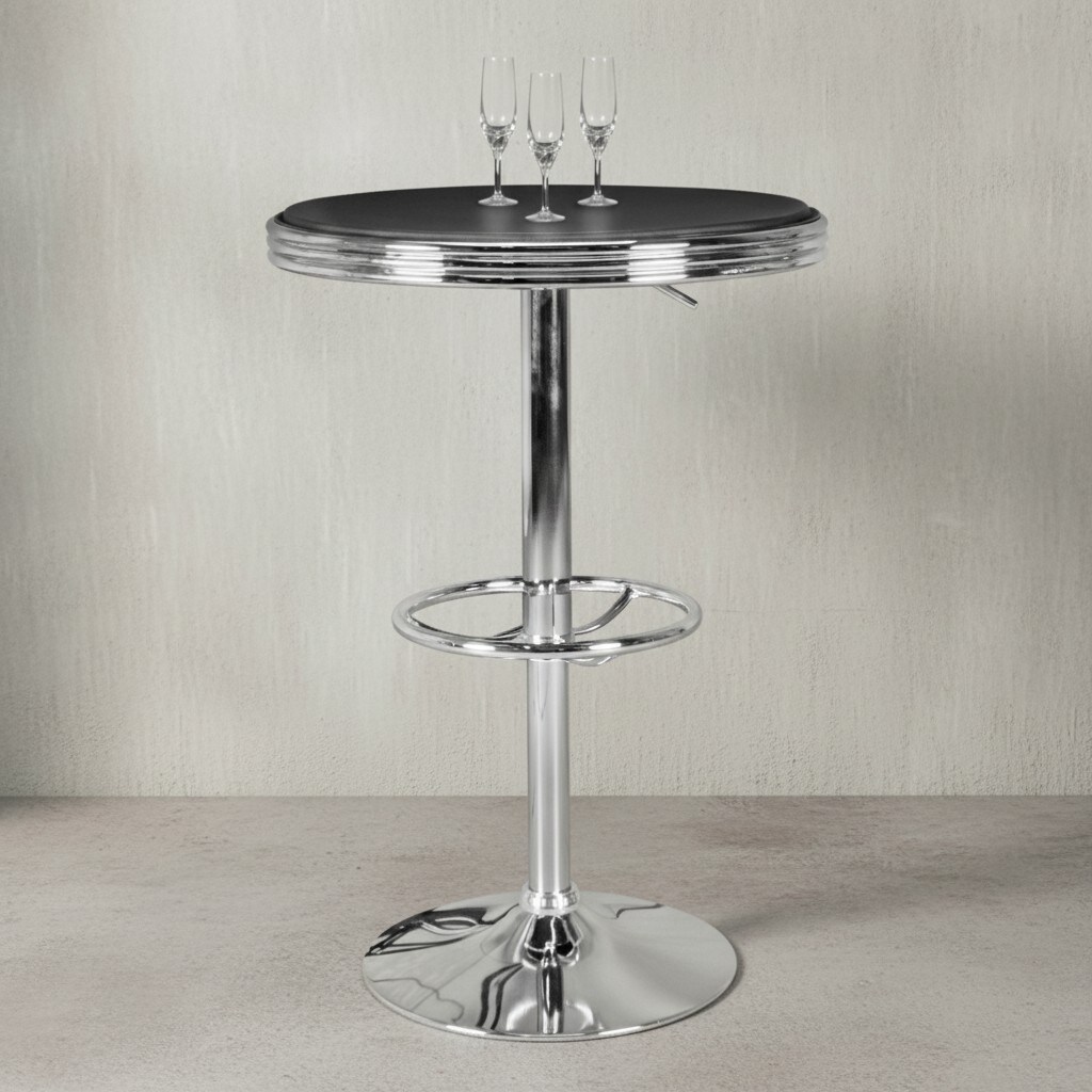 KADIMA DESIGN Retro-Bartisch, Verstellbare Höhe, Aluminium-Look, Kunstleder - Trendig & Stabil