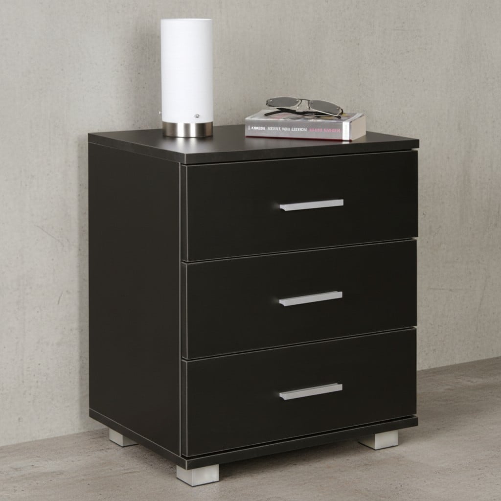 KADIMA DESIGN Nachtkonsole ANAPO Holz: Modern, 4 Standf&uuml;&szlig;e, Schwarz/Silber, melaminharzbeschichtet - Bild 1