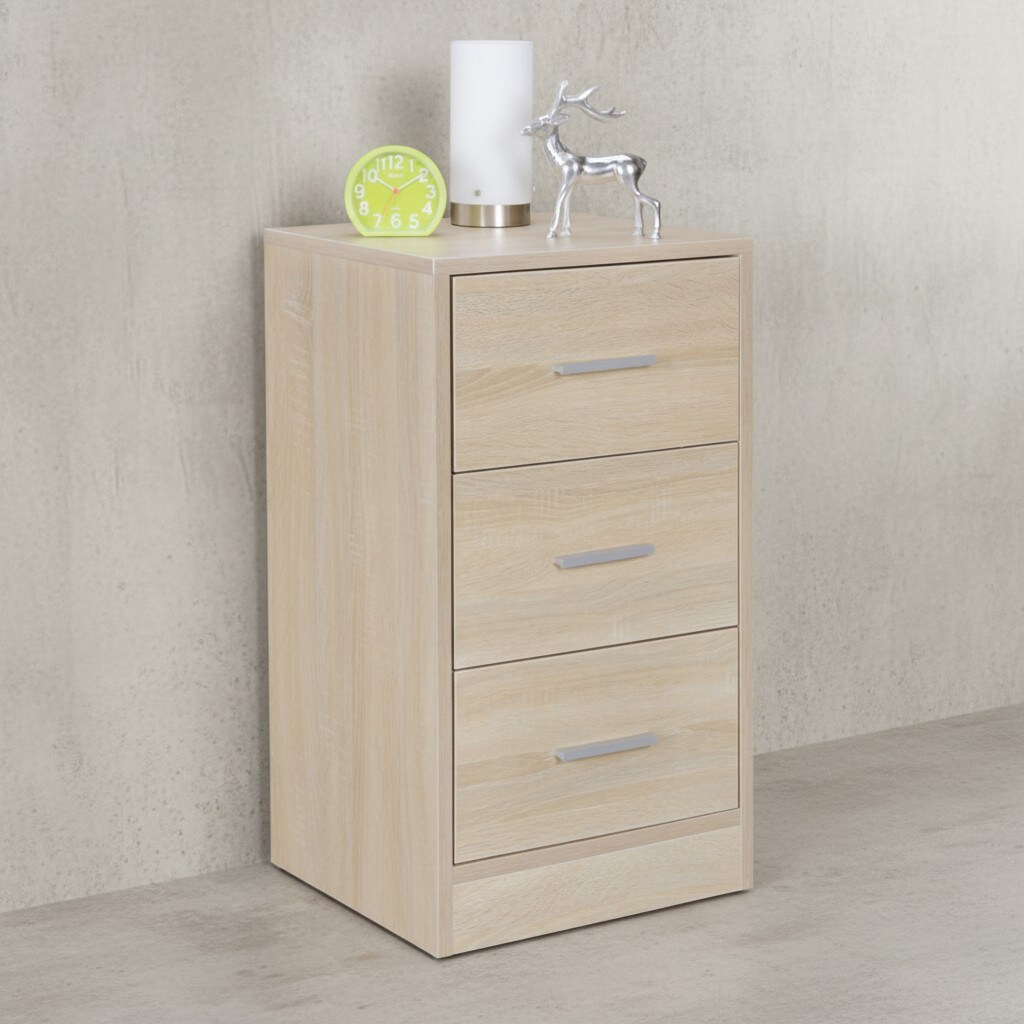 KADIMA DESIGN Moderner Nachtschrank: Holz, 3 Schubladen, in Schwarz/Weiß/Sonoma, melaminharzbeschichtet