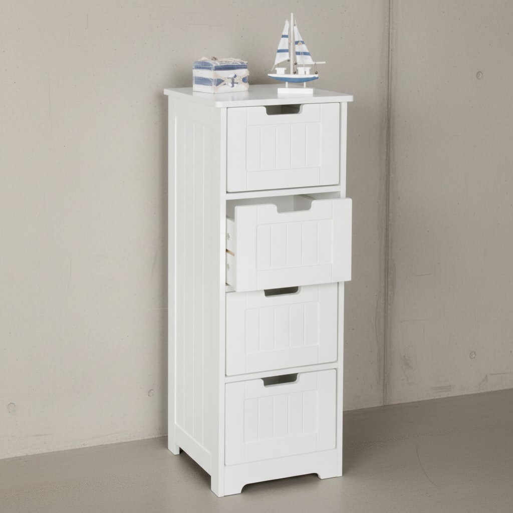 KADIMA DESIGN Landhausstil Badkommode in Weiß, 4 Schubladen, zusätzliche Ablagefläche, 30x83x30 cm