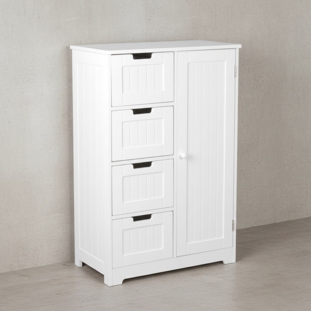 KADIMA DESIGN Badschrank im Landhausstil mit 4 Schubladen und Stauraum, MDF, weiß matt lackiert