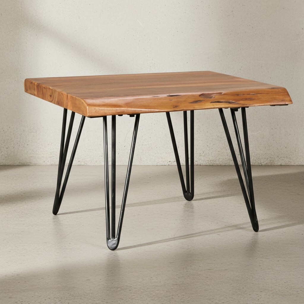 KADIMA DESIGN Massivholz Couchtisch mit Baumkante, Sheesham, Haarnadelbeine - Stilvoll & Naturverbunden
