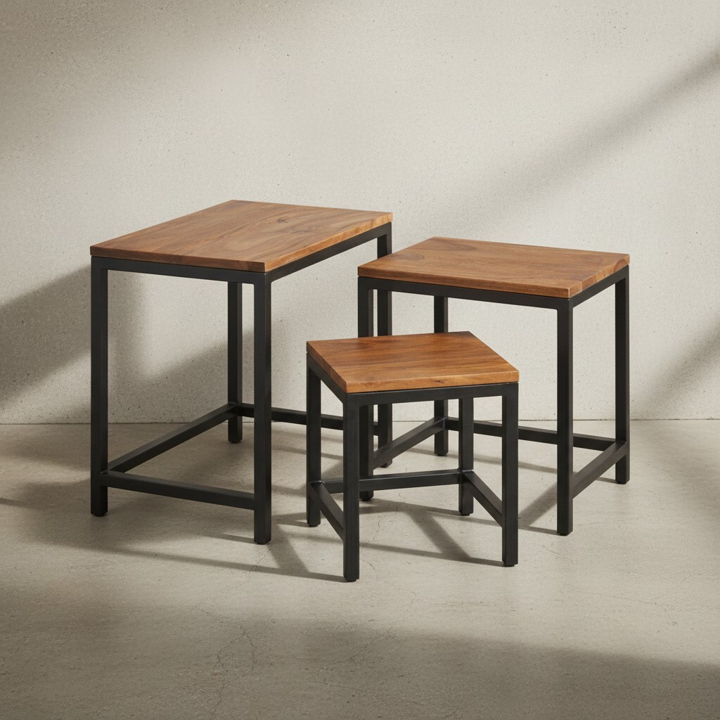 KADIMA DESIGN 3er Set Beistelltische aus Sheesham-Massivholz und Metallbeinen, Handgefertigt, Langlebig. - Bild 1