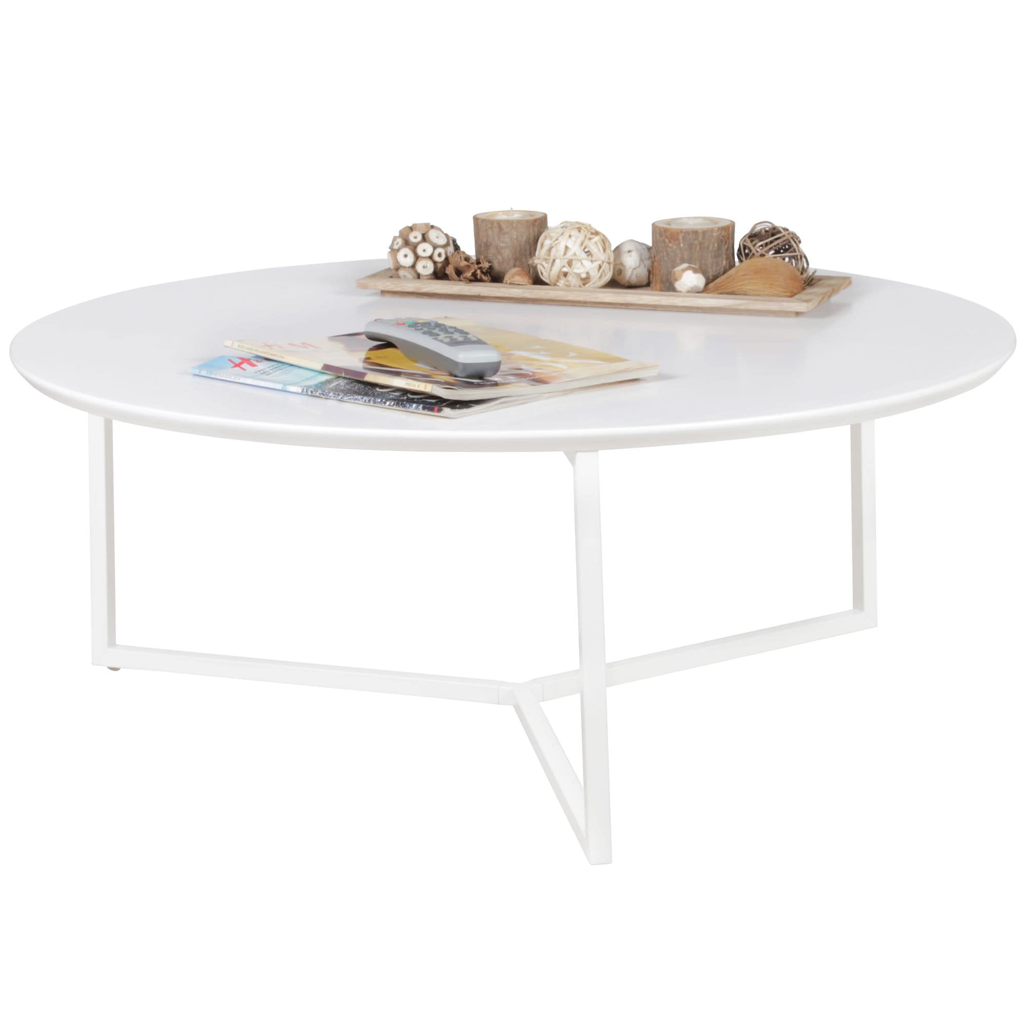 KADIMA DESIGN Runder Couchtisch aus wei&szlig;em MDF-Holz, Metall-Beingestell, &Oslash; 80 cm, H&ouml;he 33 cm. - Bild 1