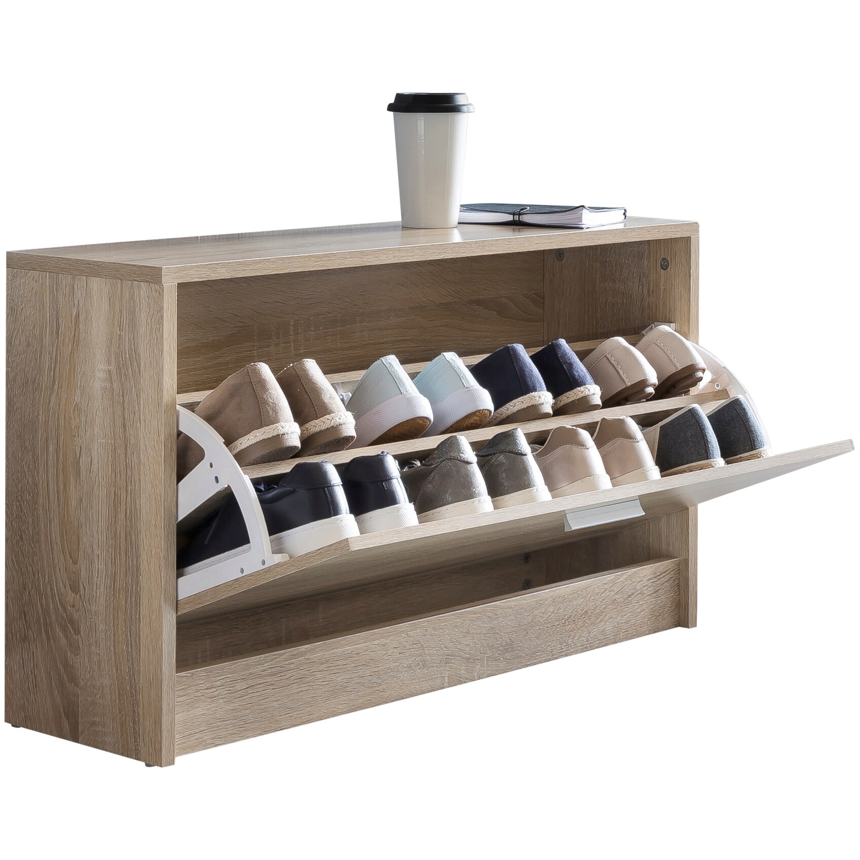KADIMA DESIGN Schuhkipper aus Holz in Beige mit Ablagefach und 1 Staufach &ndash; kompakt & funktional - Bild 1