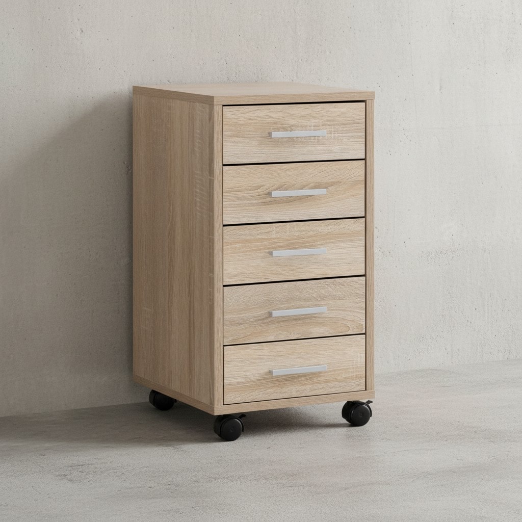 KADIMA DESIGN Schubladenschrank ITTER Holz: 5 Schubladen, Rollen, melaminharzbeschichtet