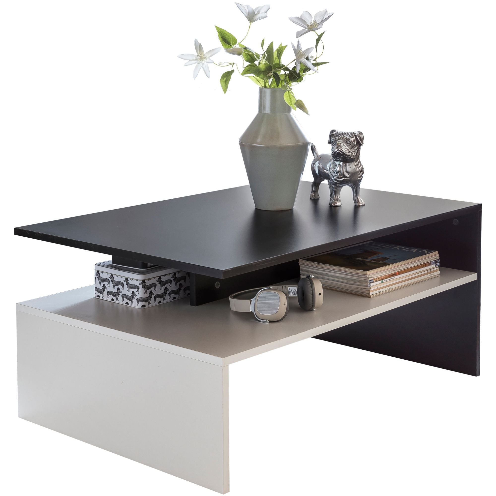 KADIMA DESIGN Moderner zweifarbiger Couchtisch in Schwarz und Wei&szlig;, 90x60 cm, Melaminharzbeschichtung - Bild 1