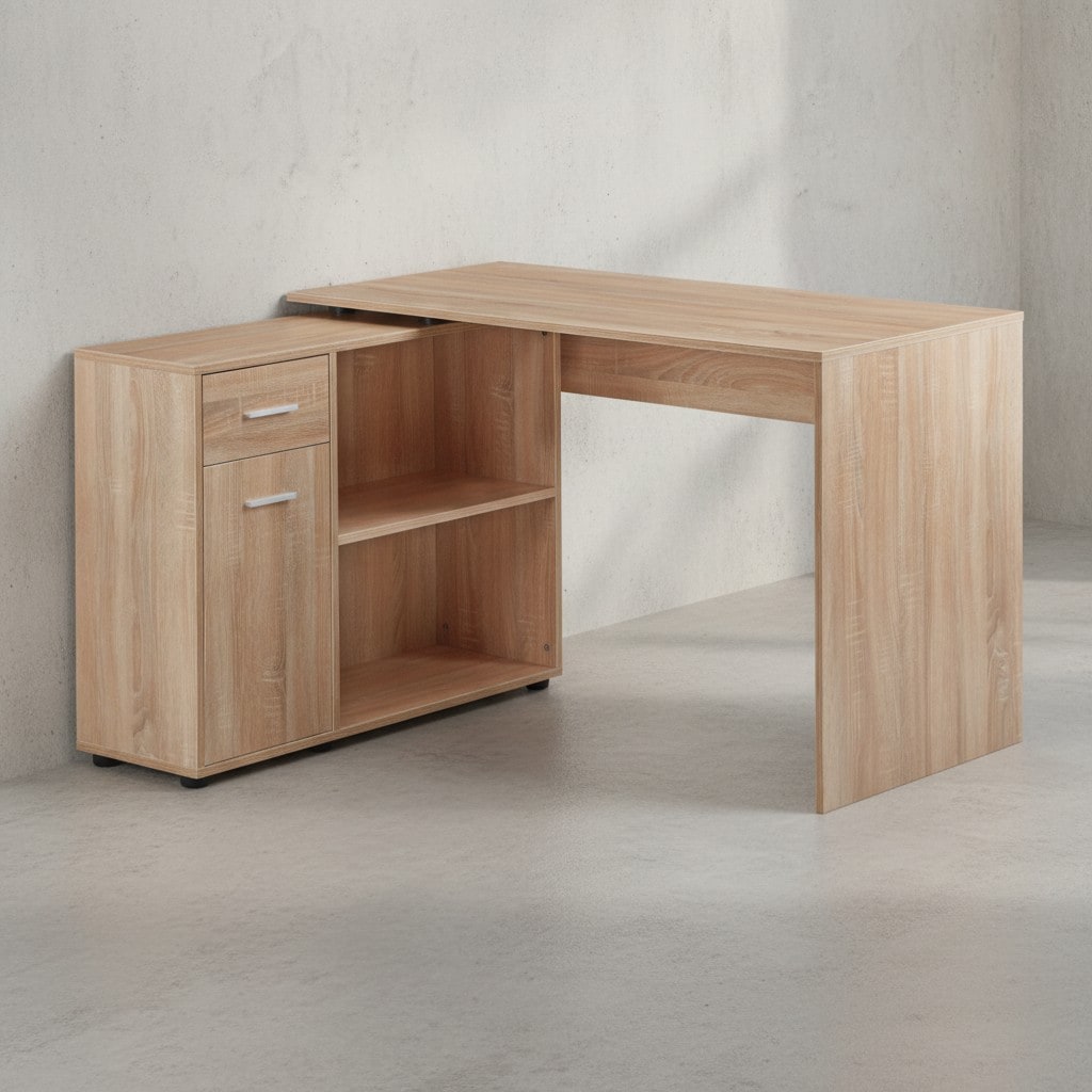 KADIMA DESIGN Schreibtisch mit Regal-Platte: Integriertes Regal, flexibel aufstellbar, Melaminharz-Beschichtung, Schublade/T&uuml;r &ndash; Sonoma, 120x106,5x75,5&nbsp;cm - Bild 1